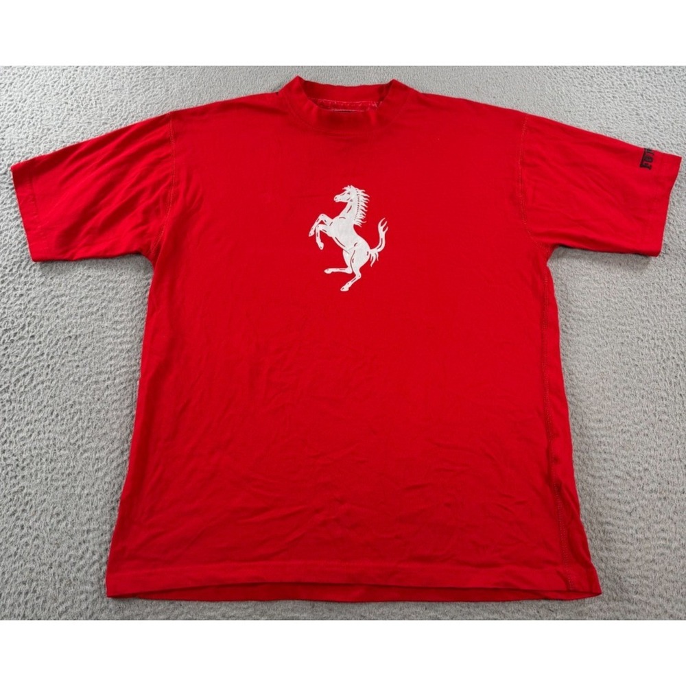 Ferrari Shirt Men's XL Red Solid Short Sleeve Crew Neck Graphic Horse Logo Tee